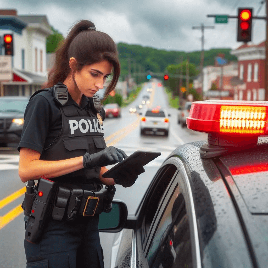 Berks County, PA police officer issuing traffic tickets