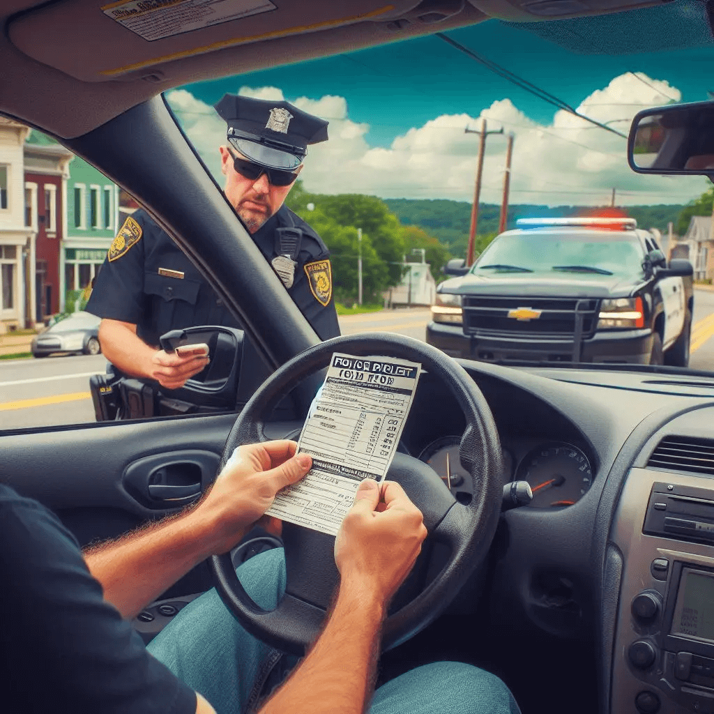 Police issuing a Bradford County, PA seat belt violation traffic ticket