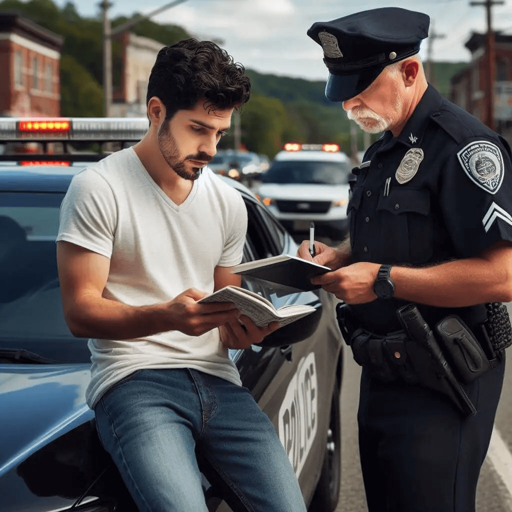 Driver looking at a Pennsylvania traffic ticket in Cameron County, PA