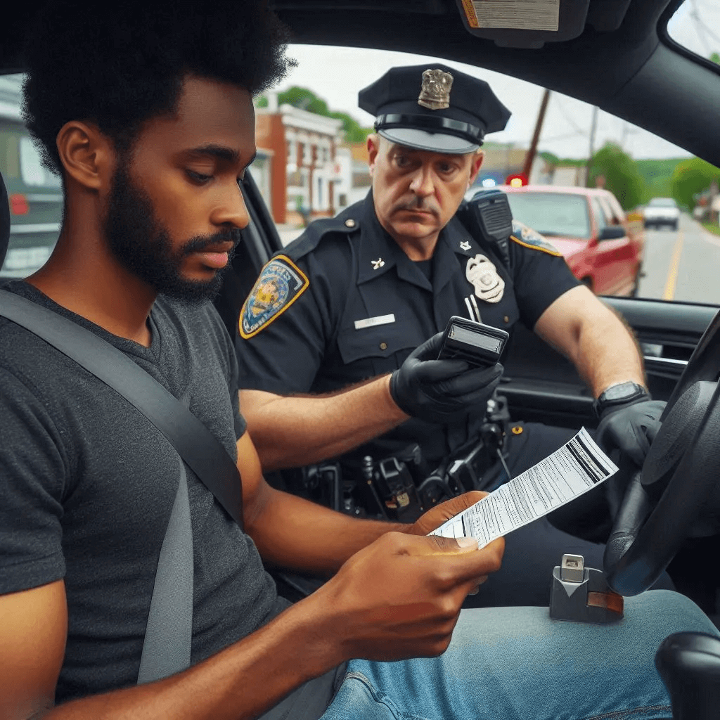 Police officer issuing a traffic ticket to a driver in Chester County, PA