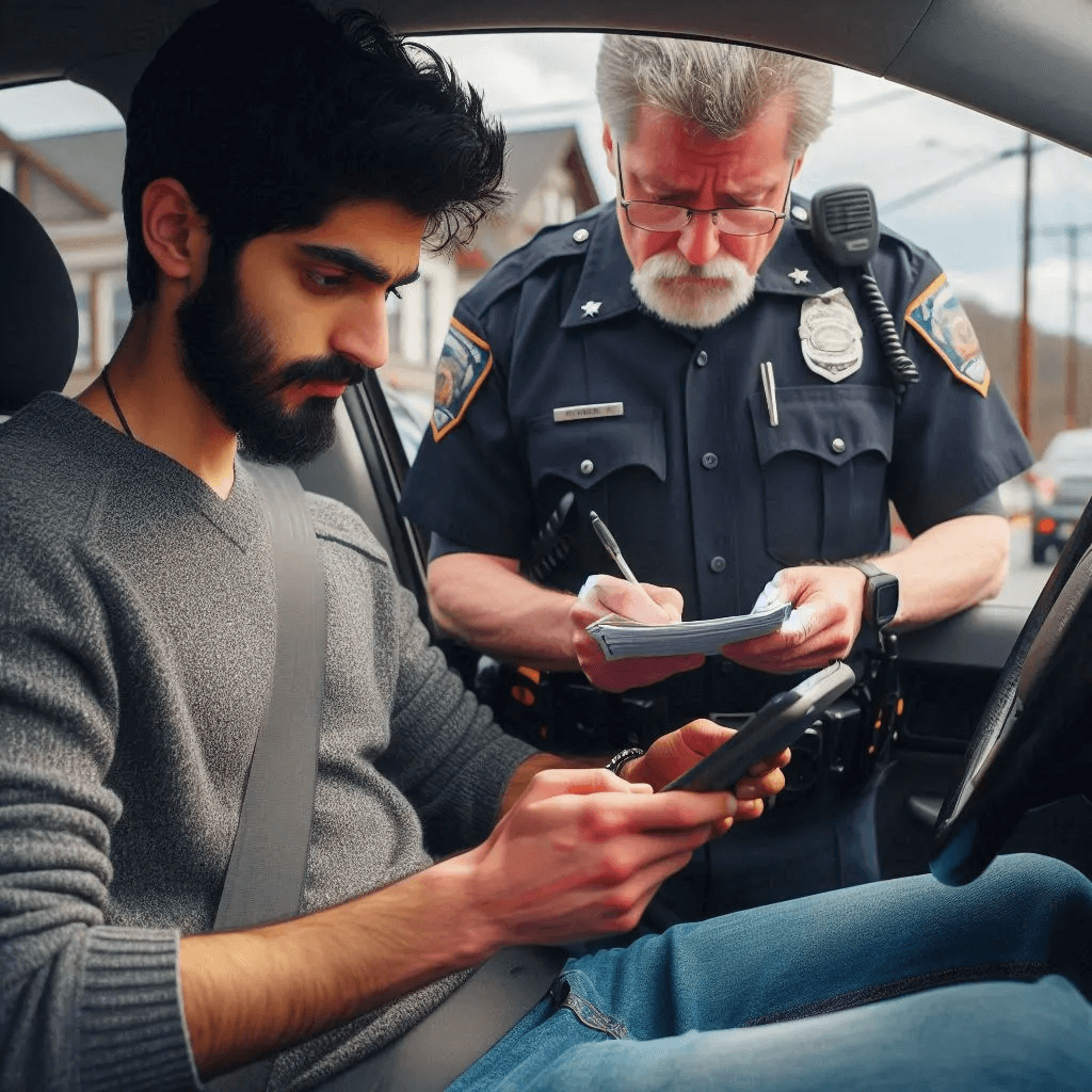 Police officer issuing a traffic ticket to a driver in Clearfield County, PA