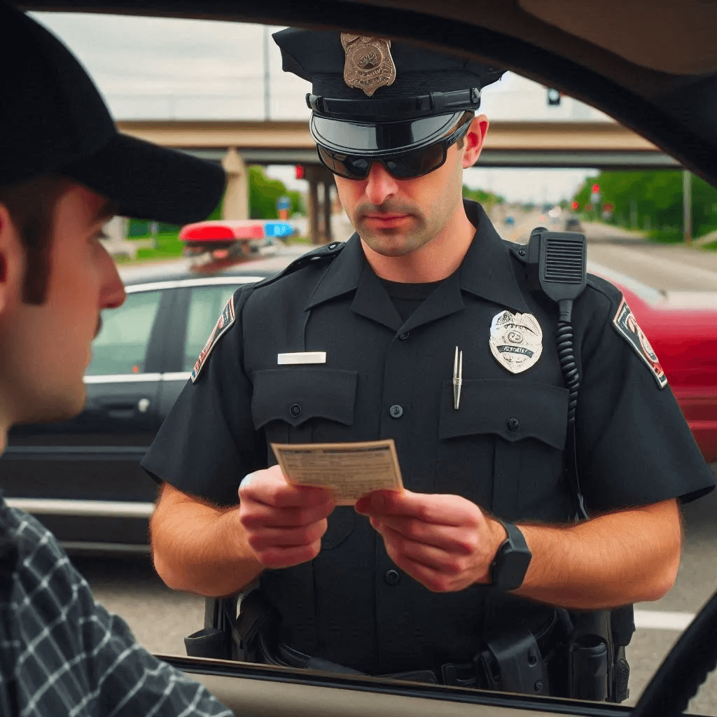 Police officer issuing a traffic ticket in Crawford County, PA