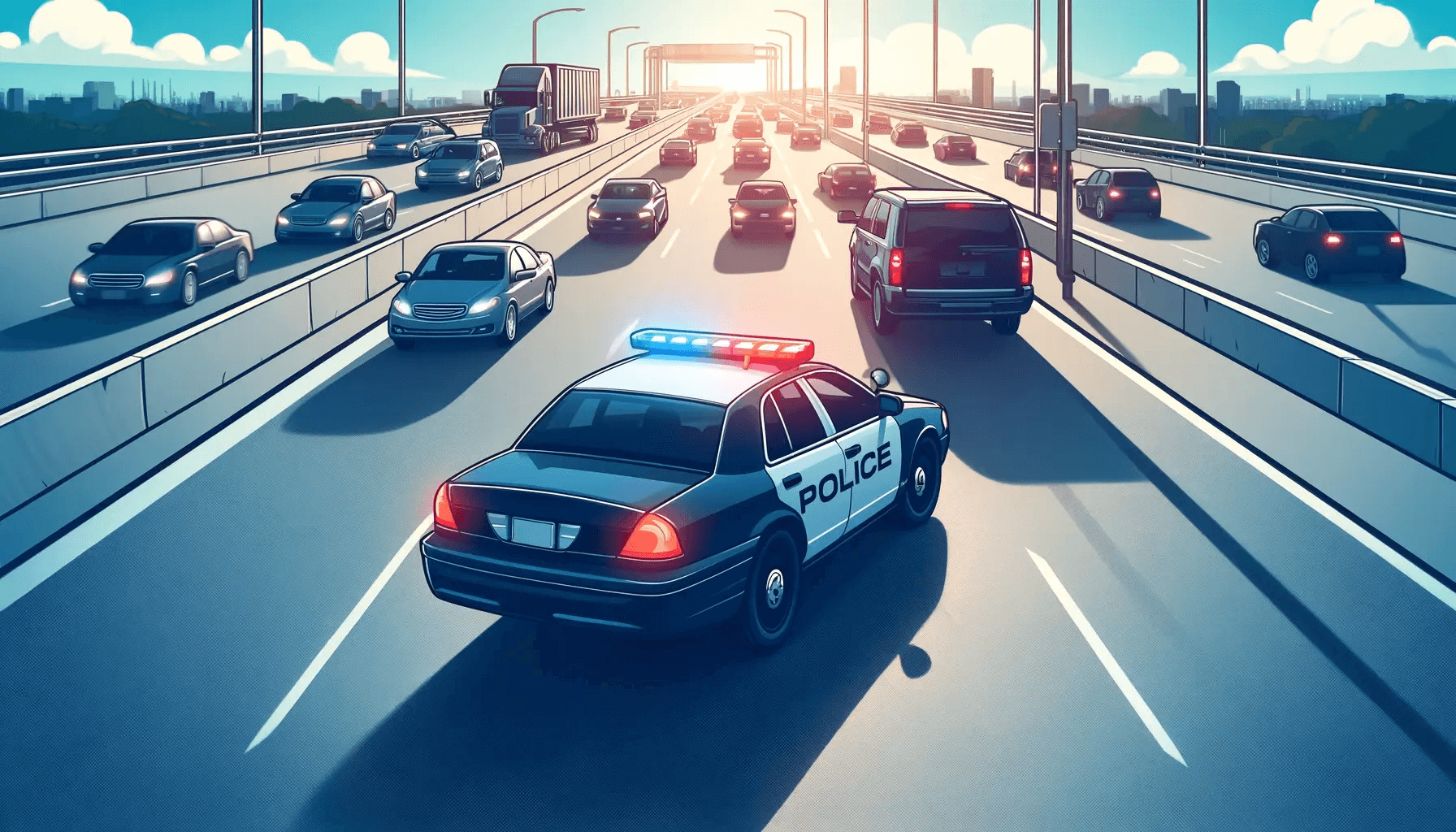 Police car pulling over another car for moving violation in Cumberland County