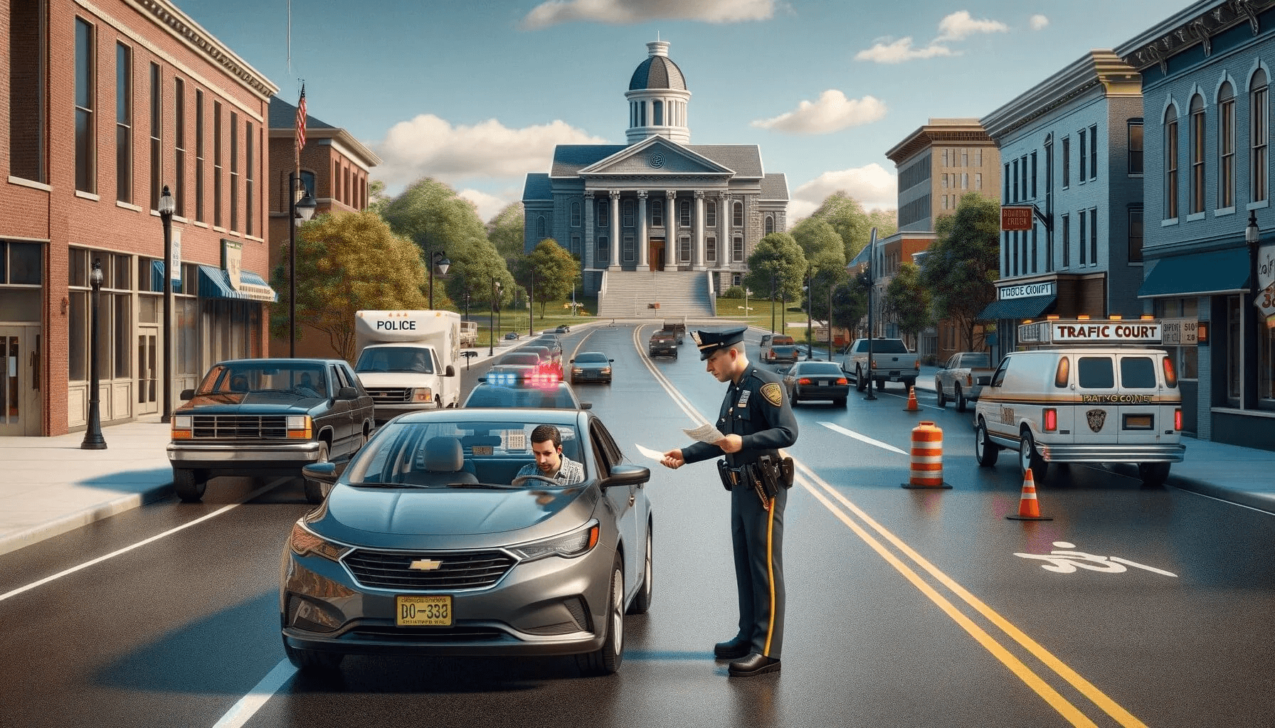 Police officer issuing a traffic ticket to Cumberland County, NJ driver
