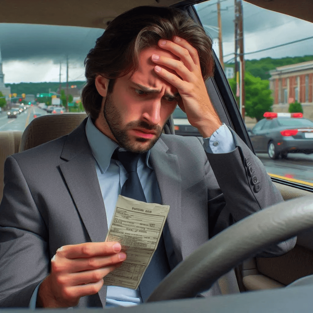 Frustrated driver examining a traffic ticket in Dauphin County, PA