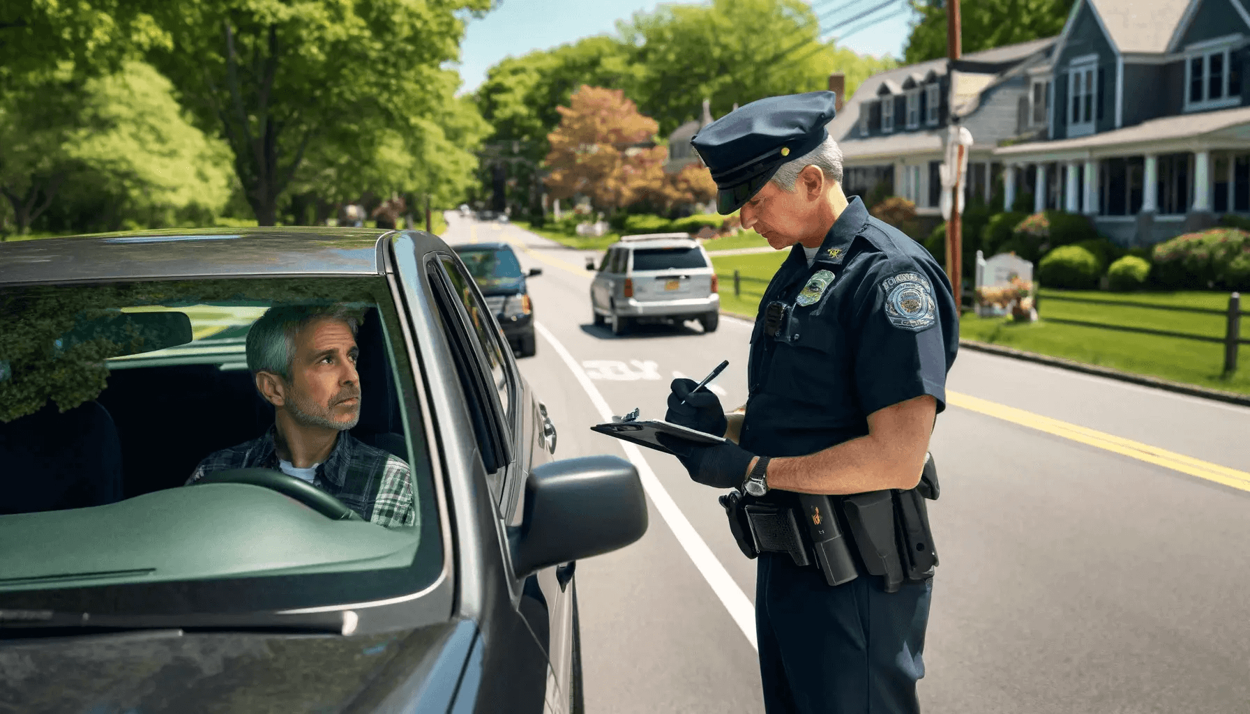 Police officer issuing a Fairfield County speeding ticket to driver