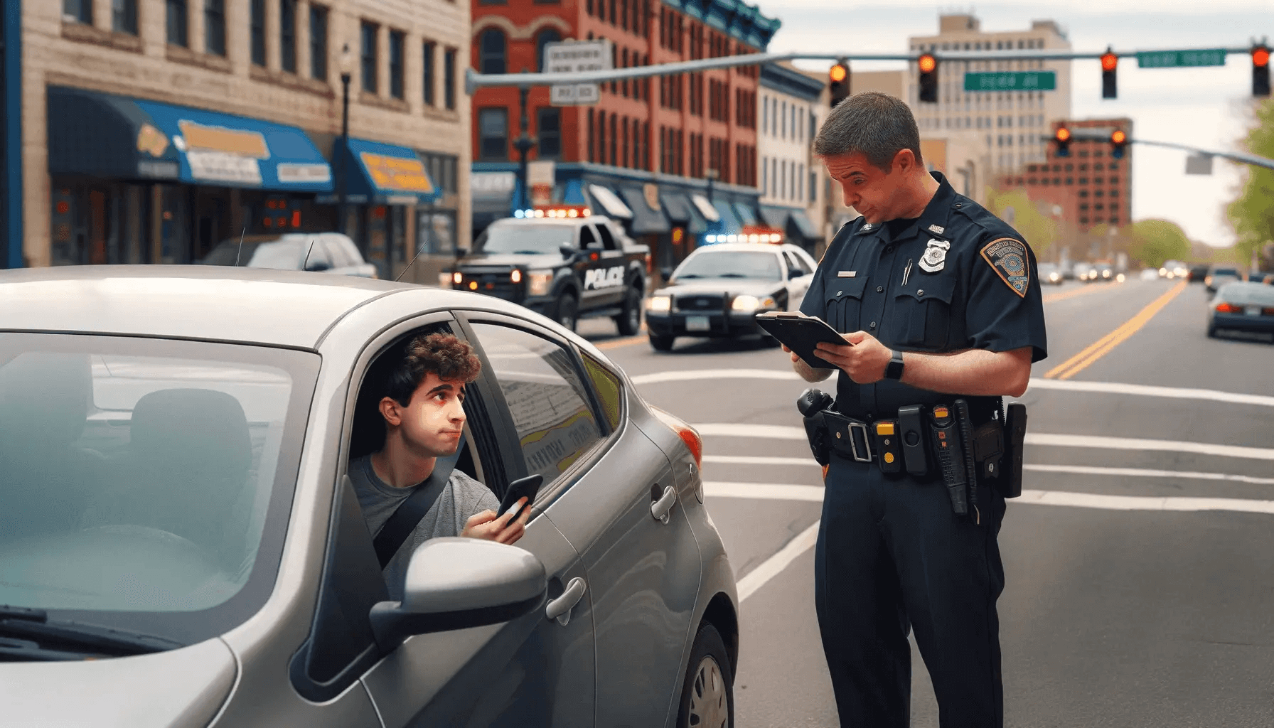 Driver pulled over for a cell phone violation in Hartford County, Connecticut