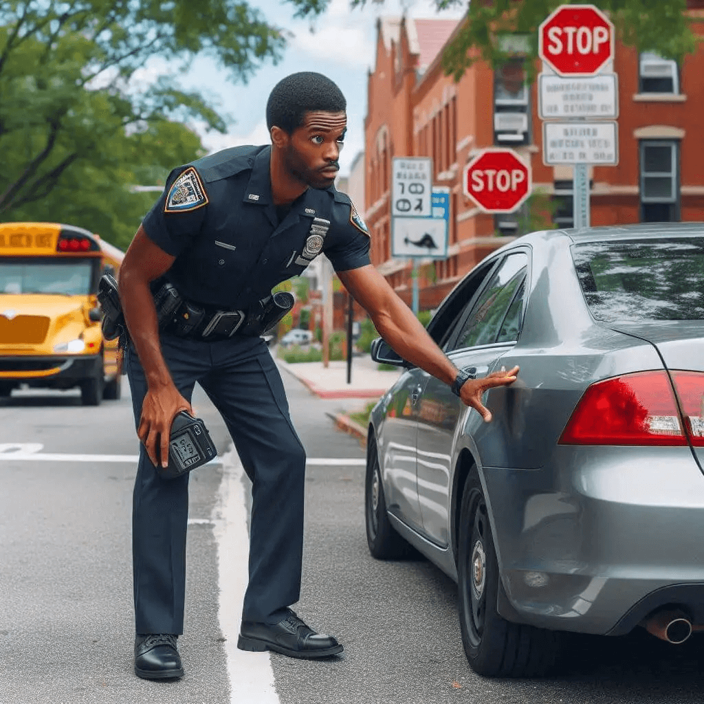 A police officer to pull over a speeding driver in Nassau County, New York