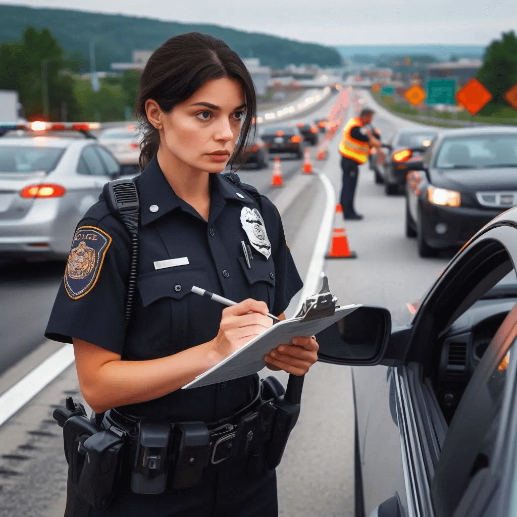 Police officer checking cars in Armstrong County, PA for moving violations
