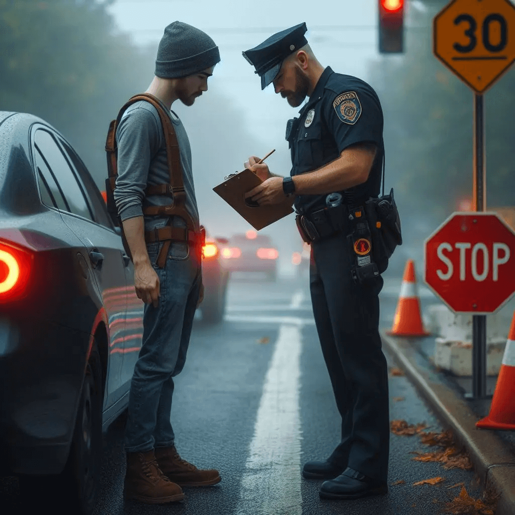 Police officer issuing a stop sign violation traffic ticket in Bedford County, PA