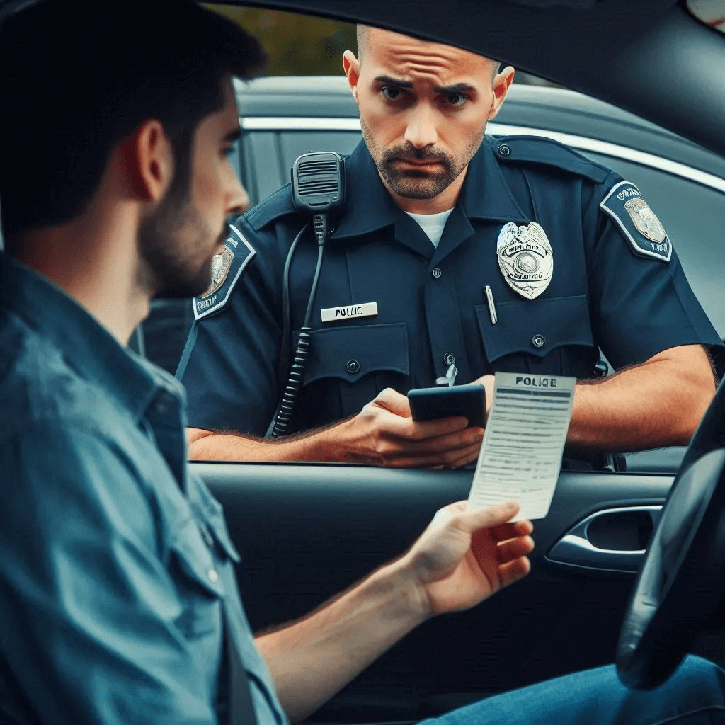 Police officer issuing a traffic ticket to a driver in Clinton County, PA