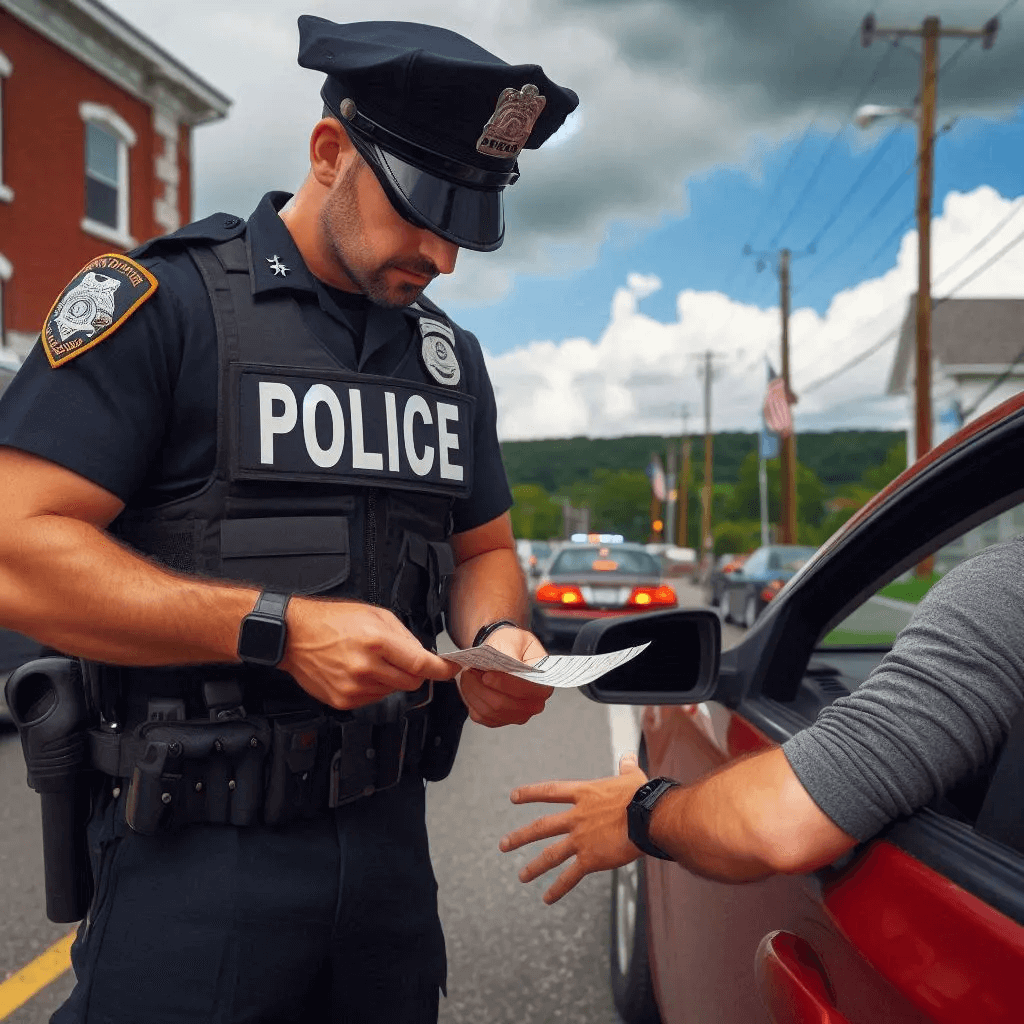 Police officer issuing a traffic ticket to a driver in Columbia County, PA