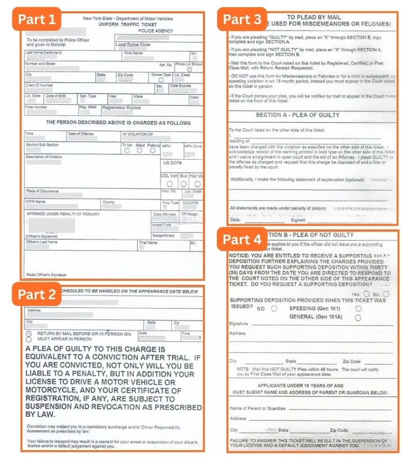 New York Traffic Ticket explained by sections