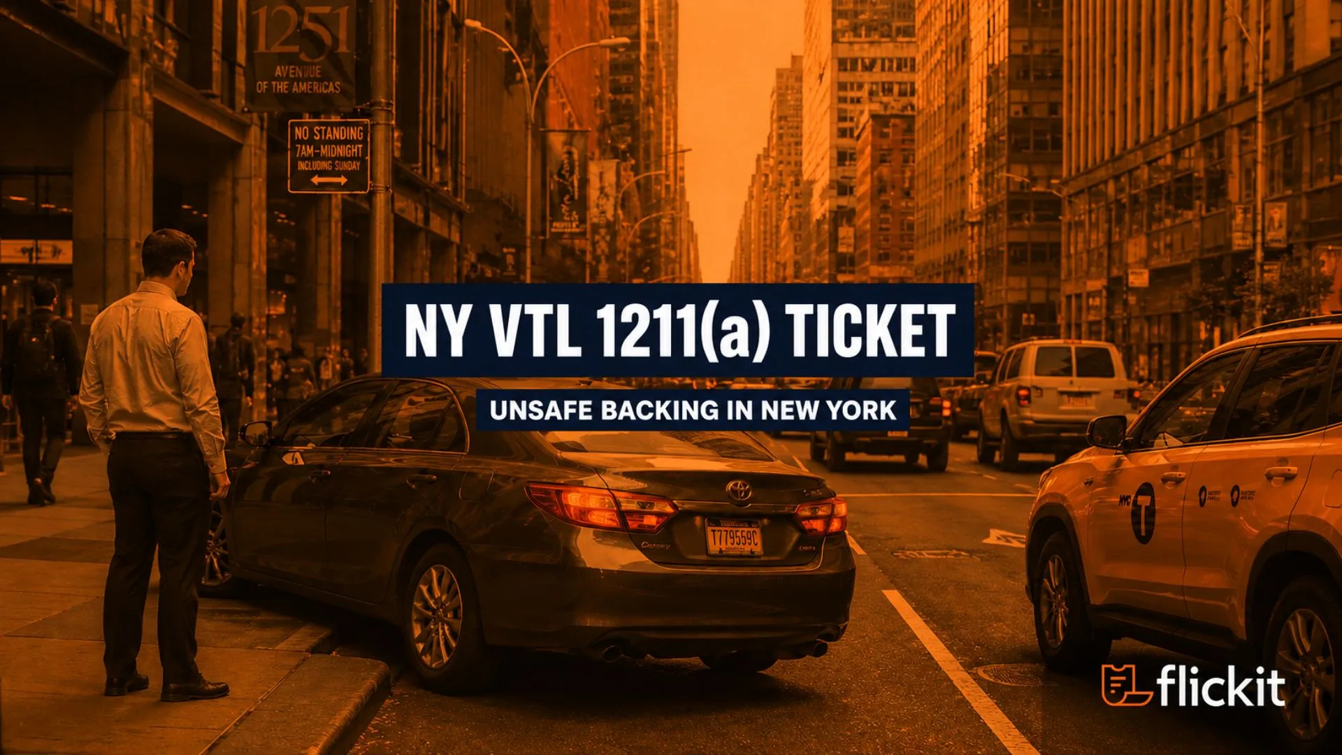 NY VTL 1211(a) ticket graphic showing unsafe backing in New York.