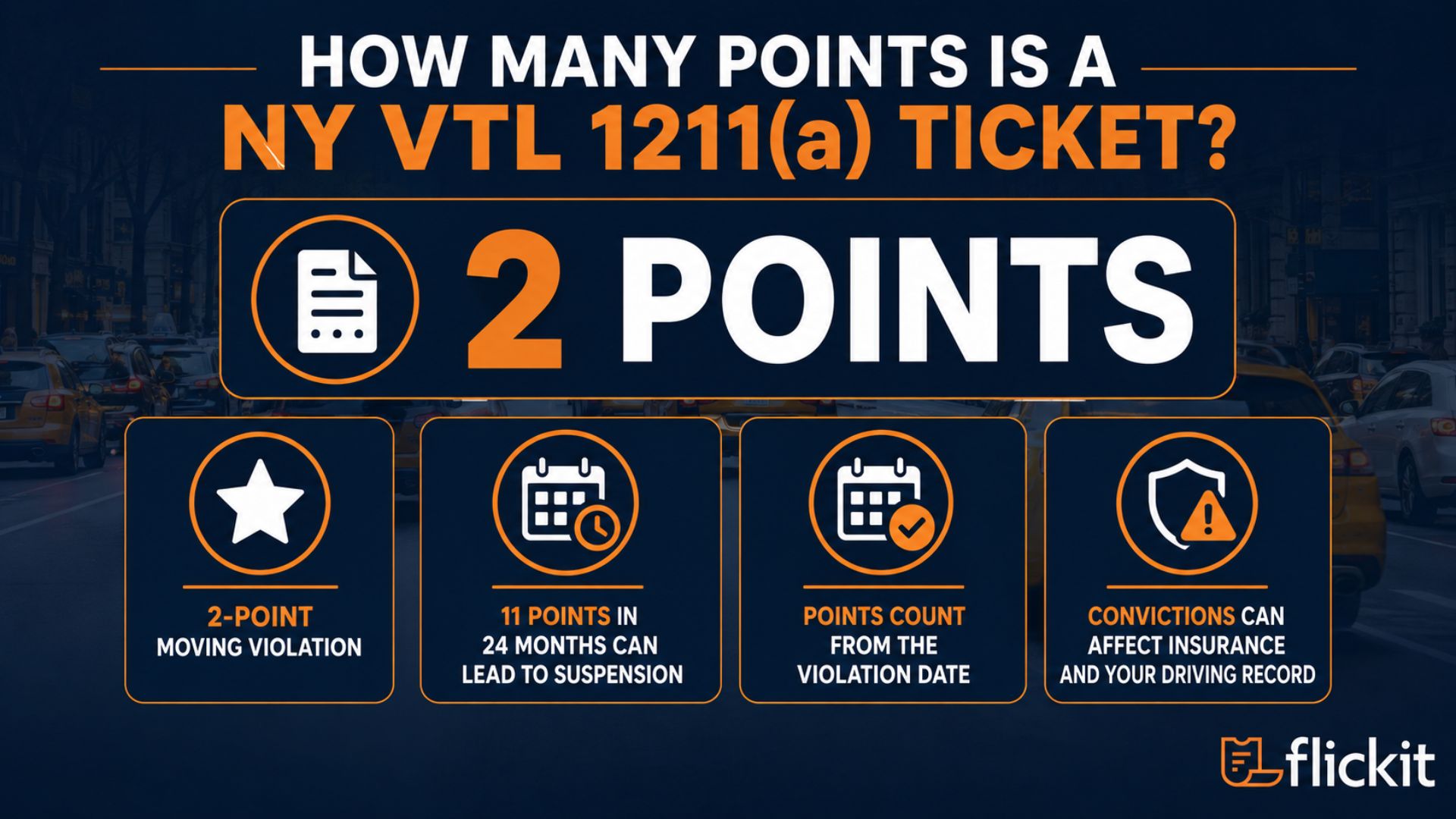 NY VTL 1211(a) ticket points guide with DMV suspension details.
