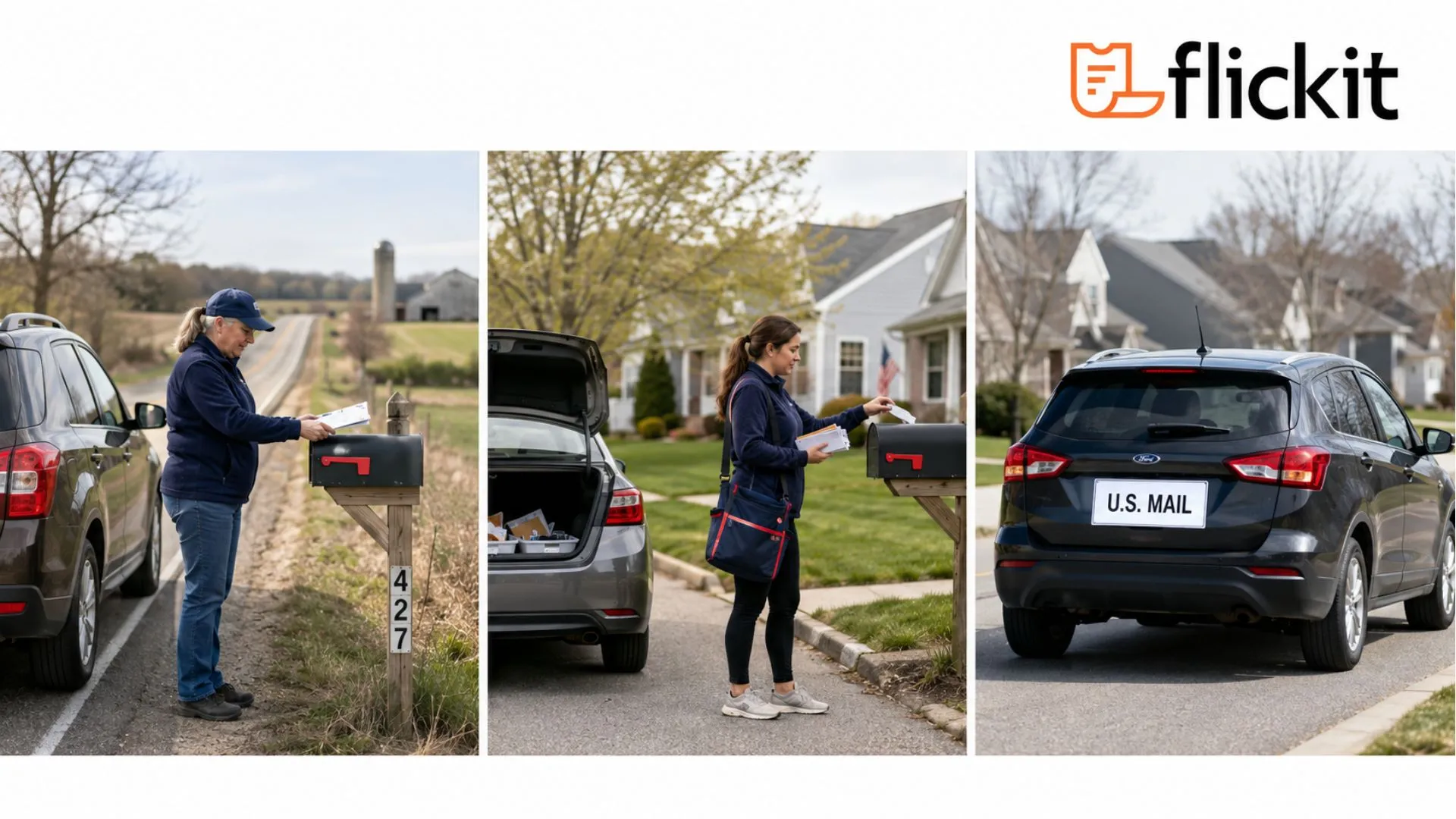 Personal vehicles used by U.S. Mail carriers on New York delivery routes.